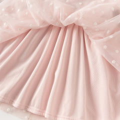 Dave&Bella Toddler Girls Elegant Pink Turtle Long-sleeved A-line Party Mesh Dress