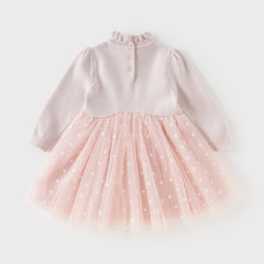 Dave&Bella Toddler Girls Elegant Pink Turtle Long-sleeved A-line Party Mesh Dress