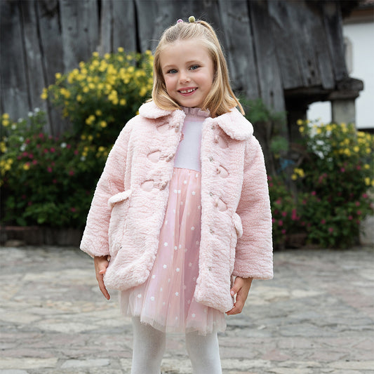 Dave&Bella Toddler Girls Elegant Pink Turtle Long-sleeved A-line Party Mesh Dress