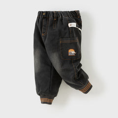 Dave&Bella Toddler Boys Black Drawstring Loose Cozy Plush-lined Jeans