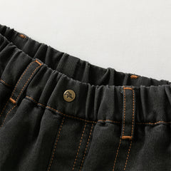 Dave&Bella Toddler Boys Black Drawstring Loose Cozy Plush-lined Jeans