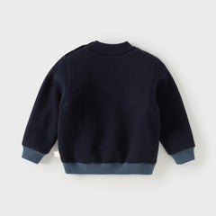 Dave&Bella Toddler Boys Navy Blue Cozy Turtle Versatile Plush-lined Sweaters Tops