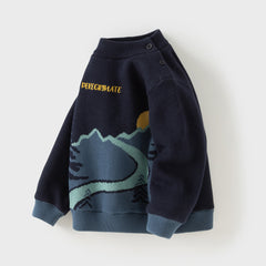 Dave&Bella Toddler Boys Navy Blue Cozy Turtle Versatile Plush-lined Sweaters Tops