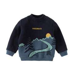 Dave&Bella Toddler Boys Navy Blue Cozy Turtle Versatile Plush-lined Sweaters Tops