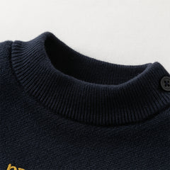 Dave&Bella Toddler Boys Navy Blue Cozy Turtle Versatile Plush-lined Sweaters Tops
