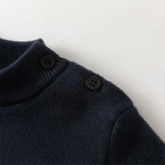Dave&Bella Toddler Boys Navy Blue Cozy Turtle Versatile Plush-lined Sweaters Tops