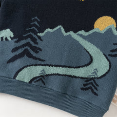 Dave&Bella Toddler Boys Navy Blue Cozy Turtle Versatile Plush-lined Sweaters Tops