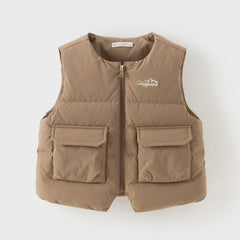 Dave&Bella Toddler Boys Winter Brown Antibacterial Down Vest & Plush-lined Shirt Set