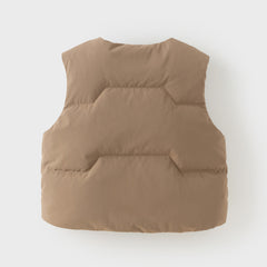 Dave&Bella Toddler Boys Winter Brown Antibacterial Down Vest & Plush-lined Shirt Set