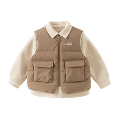 Dave&Bella Toddler Boys Winter Brown Antibacterial Down Vest & Plush-lined Shirt Set