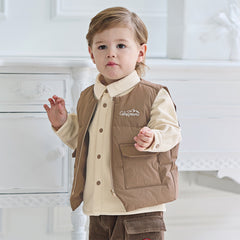 Dave&Bella Toddler Boys Winter Brown Antibacterial Down Vest & Plush-lined Shirt Set
