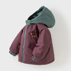 Dave&Bela Toddler Boys Winter Purple Outdoor Windproof Hooded Down Coats