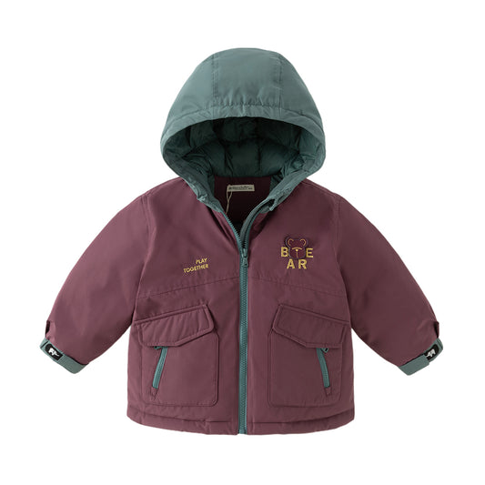 Dave&Bela Toddler Boys Winter Purple Outdoor Windproof Hooded Down Coats