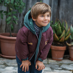 Dave&Bela Toddler Boys Winter Purple Outdoor Windproof Hooded Down Coats