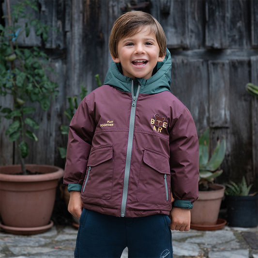 Dave&Bela Toddler Boys Winter Purple Outdoor Windproof Hooded Down Coats