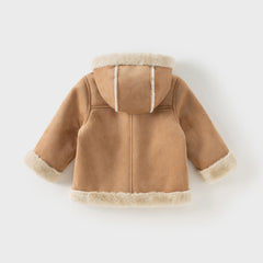Dave&Bella Toddler Boys Winter Casual Brown Camel Outwear Hooded Plush-lined Coats