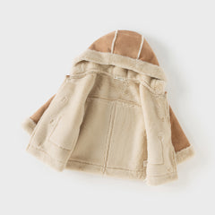 Dave&Bella Toddler Boys Winter Casual Brown Camel Outwear Hooded Plush-lined Coats