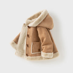 Dave&Bella Toddler Boys Winter Casual Brown Camel Outwear Hooded Plush-lined Coats