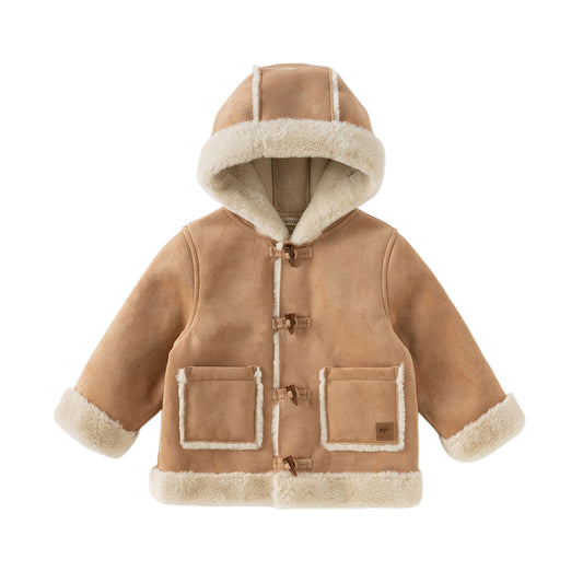 Dave&Bella Toddler Boys Winter Casual Brown Camel Outwear Hooded Plush-lined Coats