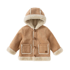 Dave&Bella Toddler Boys Winter Casual Brown Camel Outwear Hooded Plush-lined Coats
