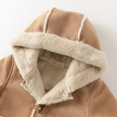 Dave&Bella Toddler Boys Winter Casual Brown Camel Outwear Hooded Plush-lined Coats