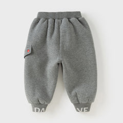 Dave&Bella Toddler Girls/Boys Outdoor Loose Grey Drawstring Plush-lined Pants