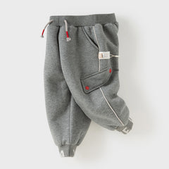 Dave&Bella Toddler Girls/Boys Outdoor Loose Grey Drawstring Plush-lined Pants