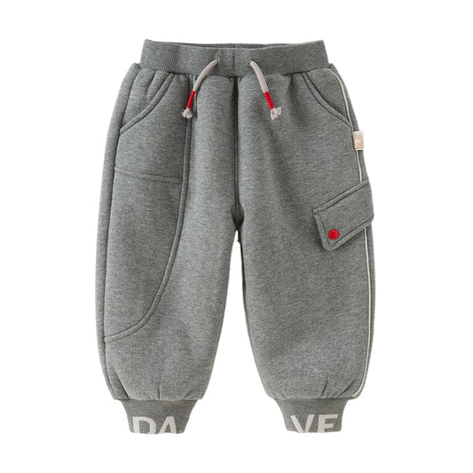 Dave&Bella Toddler Girls/Boys Outdoor Loose Grey Drawstring Plush-lined Pants