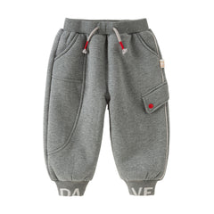 Dave&Bella Toddler Girls/Boys Outdoor Loose Grey Drawstring Plush-lined Pants