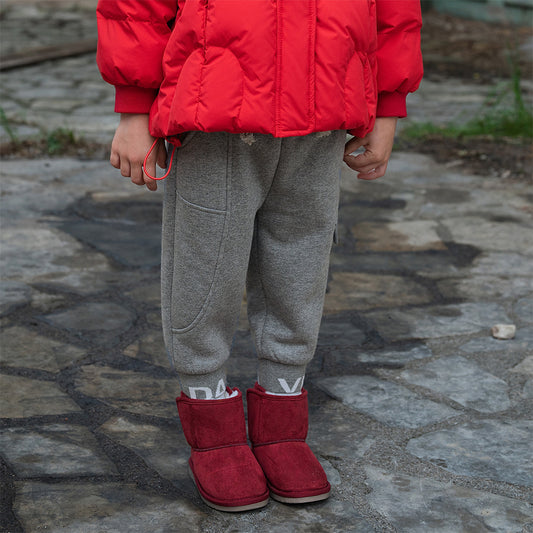 Dave&Bella Toddler Girls/Boys Outdoor Loose Grey Drawstring Plush-lined Pants