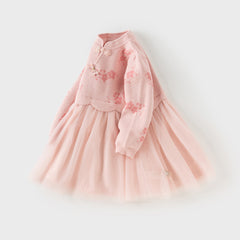 Dave&Bella Toddler Girls Classic Chinese-style Turtle Cozy A-line Mesh Dress