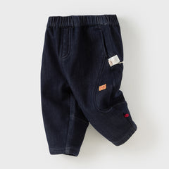 Dave&Bella Toddler Boys Denim Blue Adjustable-waistband Loose Cozy Plush-lined Jeans