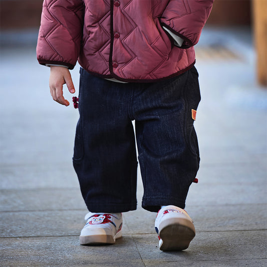 Dave&Bella Toddler Boys Denim Blue Adjustable-waistband Loose Cozy Plush-lined Jeans