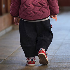 Dave&Bella Toddler Boys Denim Blue Adjustable-waistband Loose Cozy Plush-lined Jeans