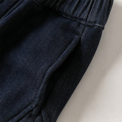 Dave&Bella Toddler Boys Denim Blue Adjustable-waistband Loose Cozy Plush-lined Jeans