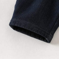 Dave&Bella Toddler Boys Denim Blue Adjustable-waistband Loose Cozy Plush-lined Jeans