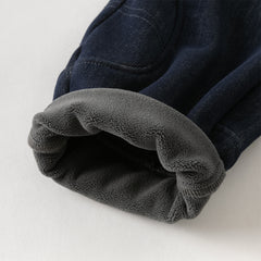 Dave&Bella Toddler Boys Denim Blue Adjustable-waistband Loose Cozy Plush-lined Jeans