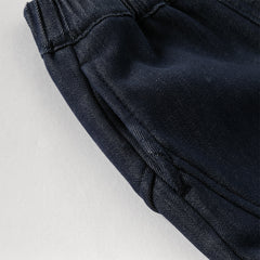 Dave&Bella Toddler Boys Denim Blue Adjustable-waistband Loose Cozy Plush-lined Jeans