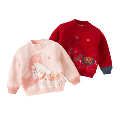 Dave&Bella Toddler Girls/Boys Festival Red/Pink Turtle Cozy Plush-lined Sweaters Tops
