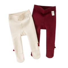 Dave&Bella Toddler Girls Versatile Red/Beige Plush-lined Tights Leggings