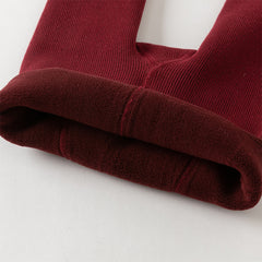 Dave&Bella Toddler Girls Versatile Red/Beige Plush-lined Tights Leggings