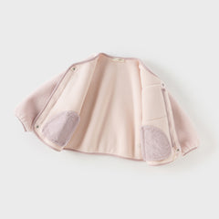 Dave&Bella Toddler Girls/Boys Winter Beige/Light Pink V-collar Outwear Cozy Coats