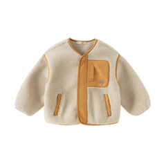 Dave&Bella Toddler Girls/Boys Winter Beige/Light Pink V-collar Outwear Cozy Coats