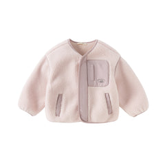 Dave&Bella Toddler Girls/Boys Winter Beige/Light Pink V-collar Outwear Cozy Coats