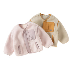Dave&Bella Toddler Girls/Boys Winter Beige/Light Pink V-collar Outwear Cozy Coats
