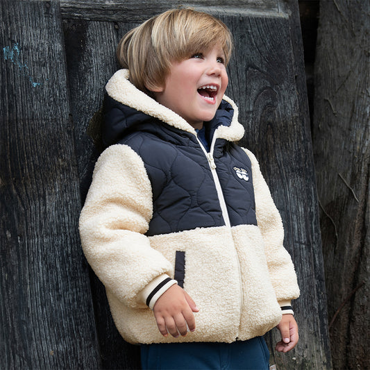 Dave&Bella Toddler Boys Navy Blue Outwear Hooded Long-sleeved Padded Coats