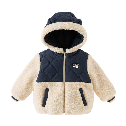 Dave&Bella Toddler Boys Navy Blue Outwear Hooded Long-sleeved Padded Coats