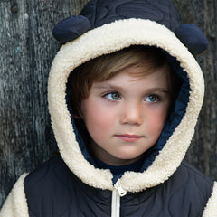 Dave&Bella Toddler Boys Navy Blue Outwear Hooded Long-sleeved Padded Coats