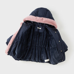 Dave&Bella Kids Girls Winter Versatile Navy Blue Windproof Hooded Cozy Down Coats