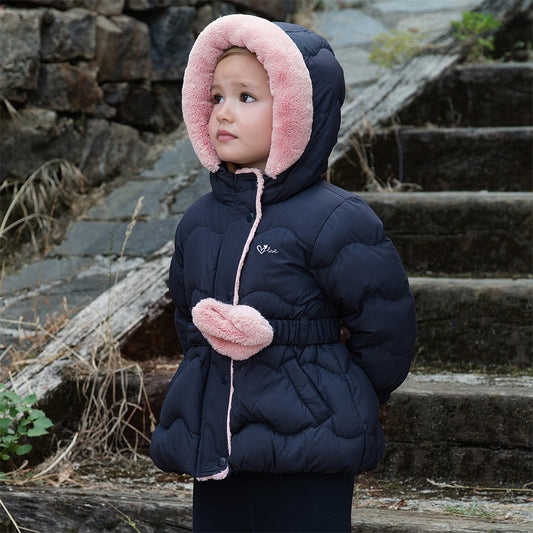 Dave&Bella Kids Girls Winter Versatile Navy Blue Windproof Hooded Cozy Down Coats